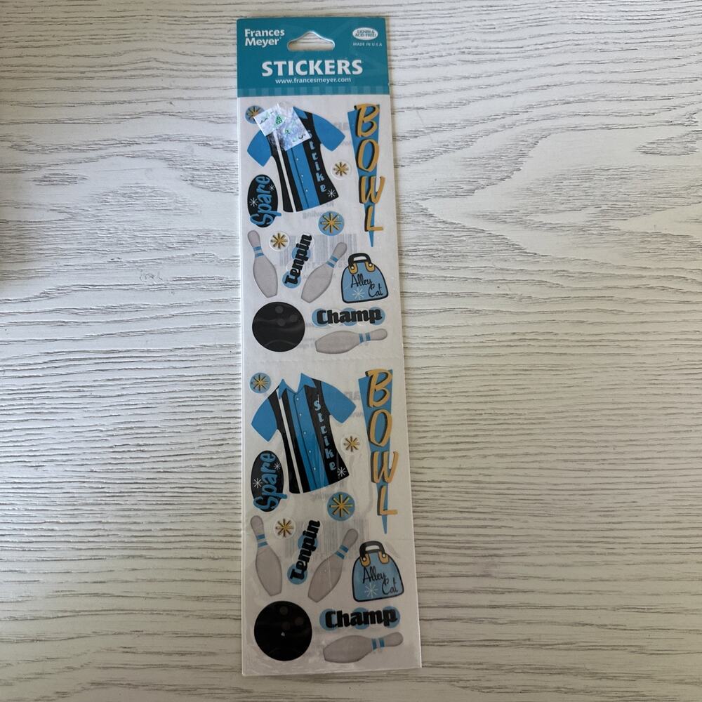 Vintage Frances Meyer Stickers Bowling Set Blue NEW